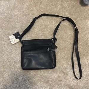 NWT small Bass crossbody black leather purse